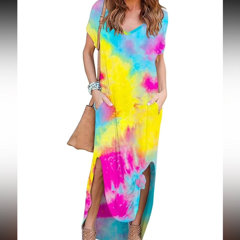 Tie Dye Long Neon Side Slits Dess